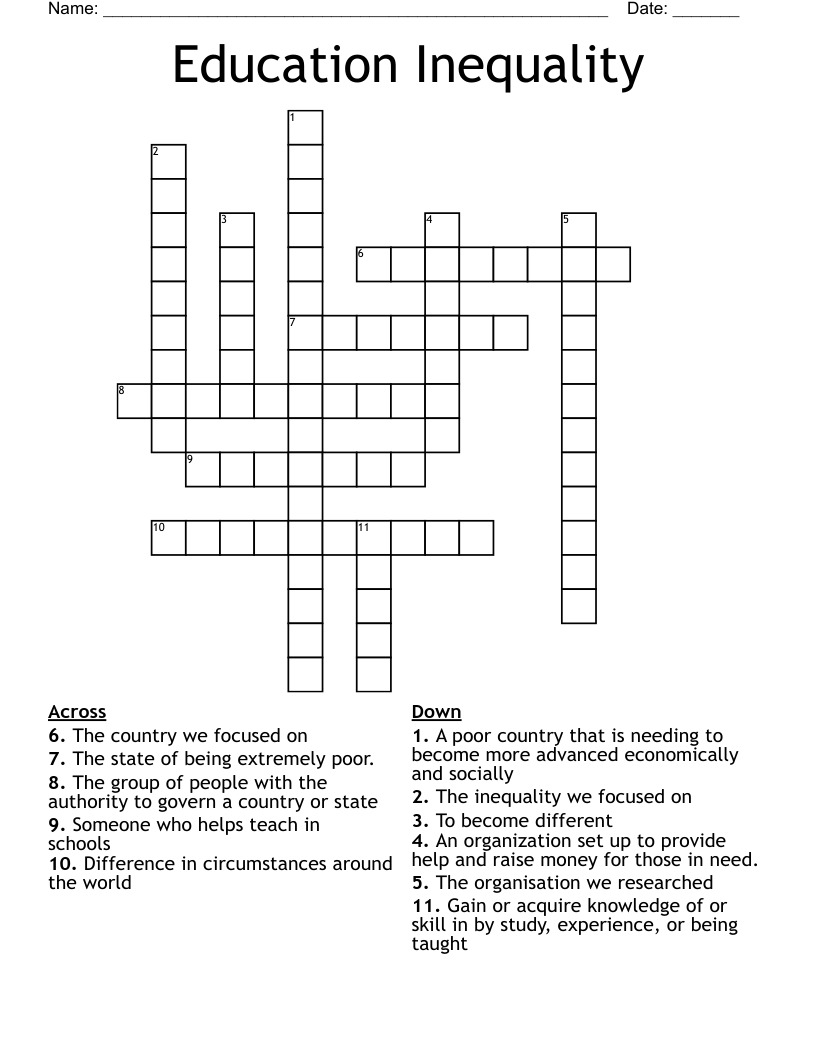 Education Inequality  Crossword