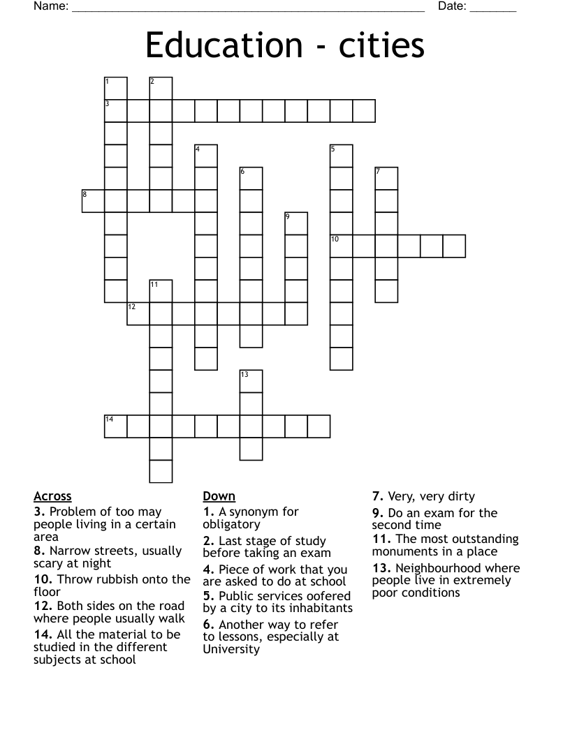Education - cities Crossword