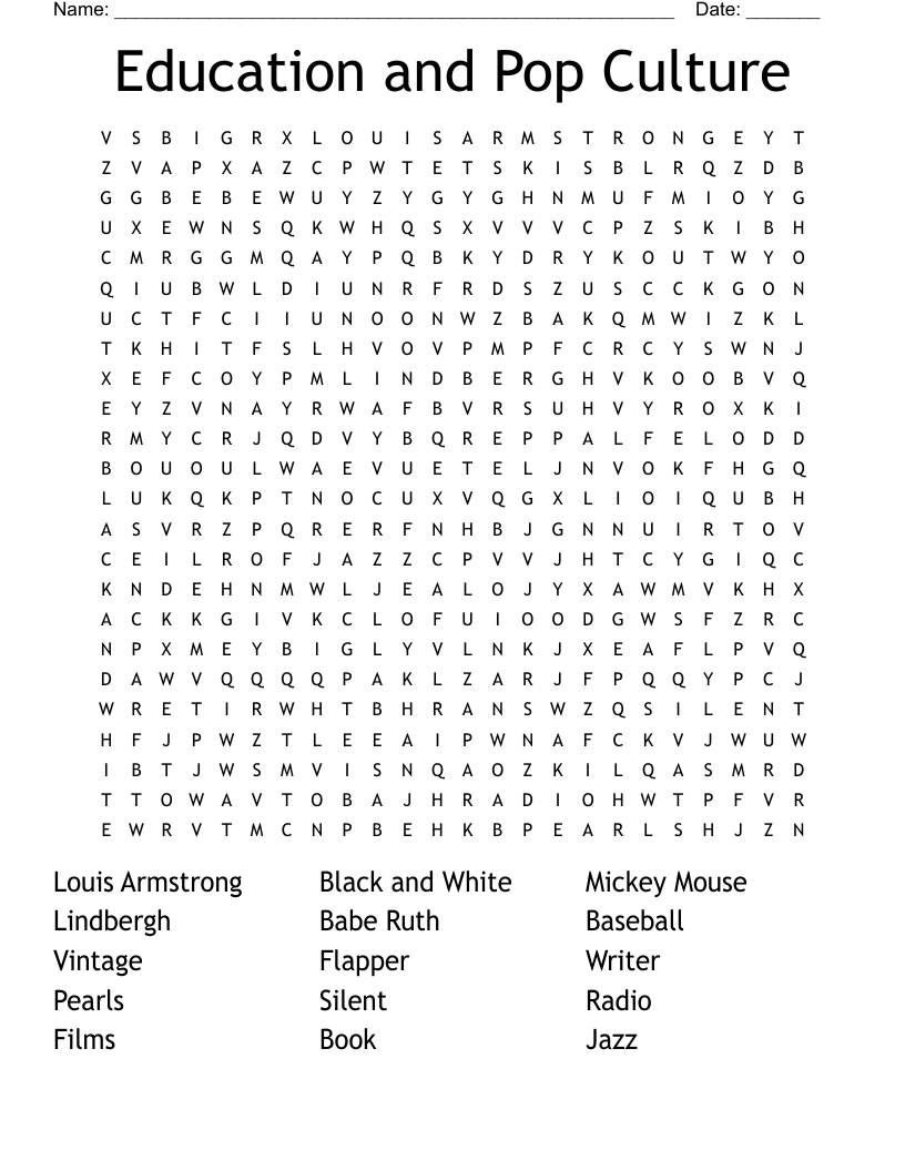 Education and Pop Culture Word Search