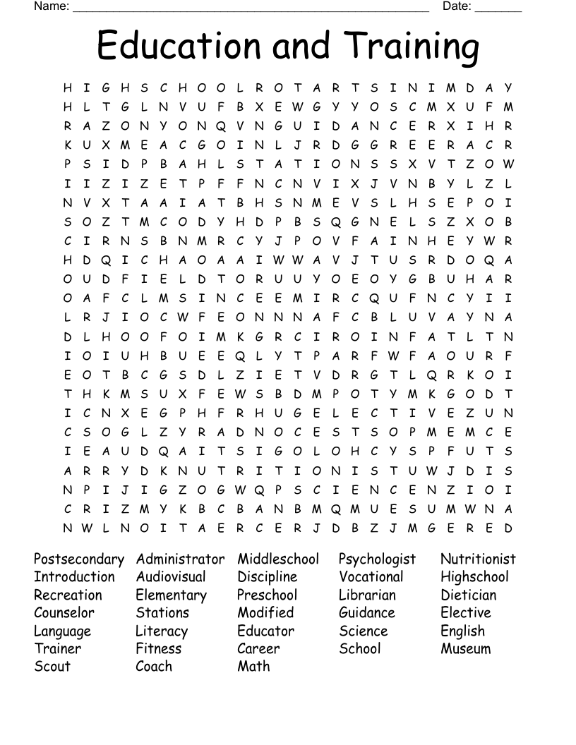 Education and Training Word Search