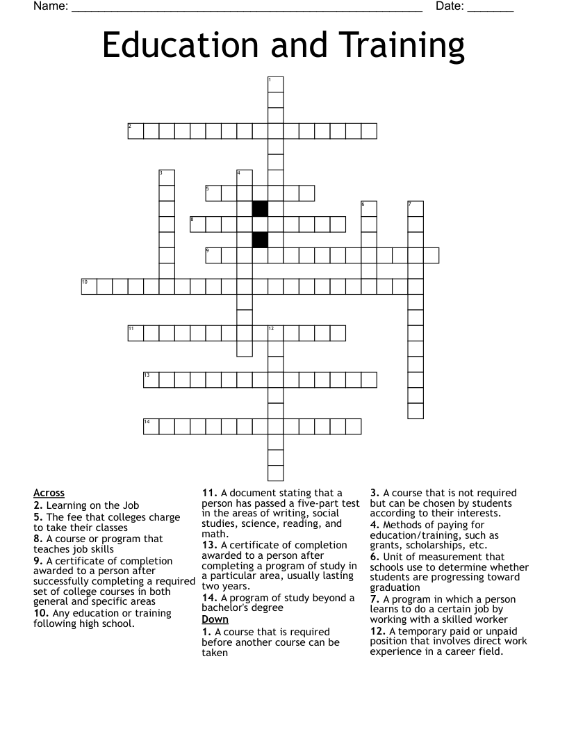 Education and Training Crossword