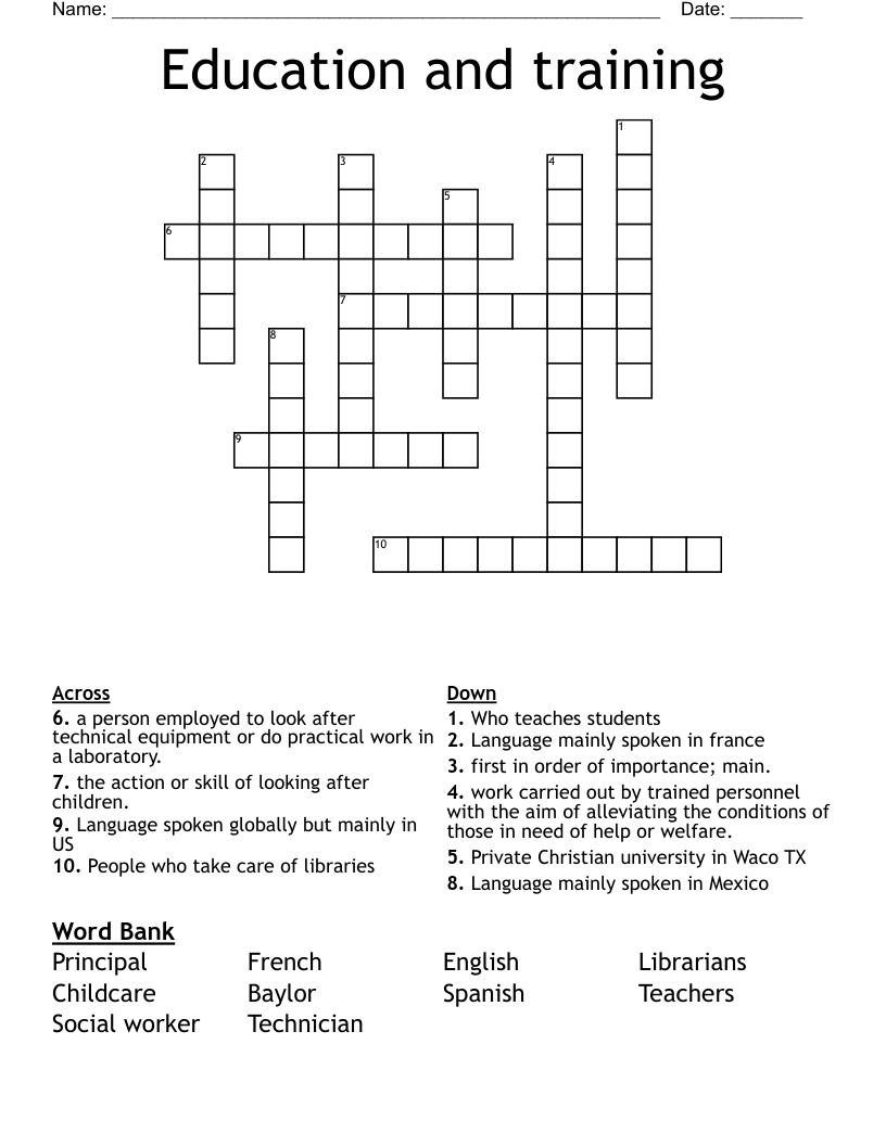 Education and training  Crossword
