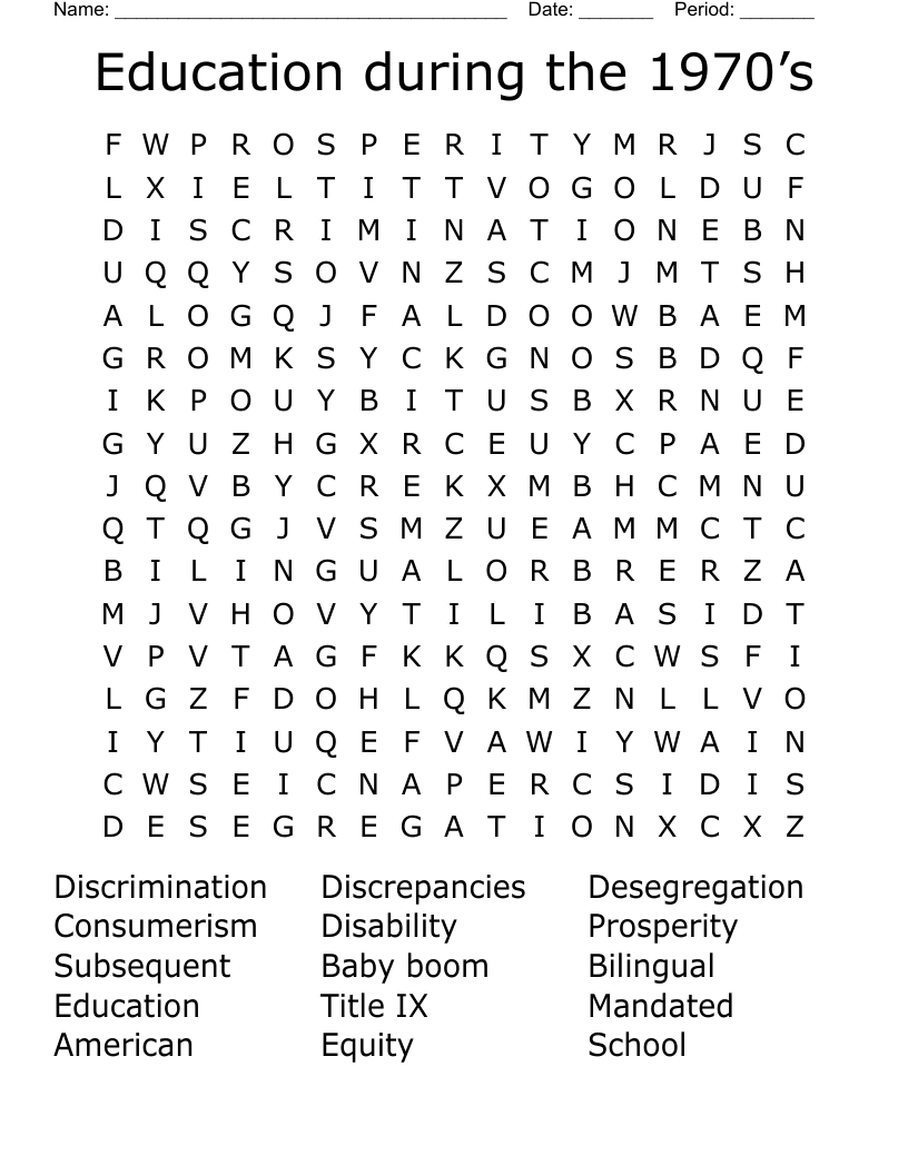 Education during the 1970’s Word Search