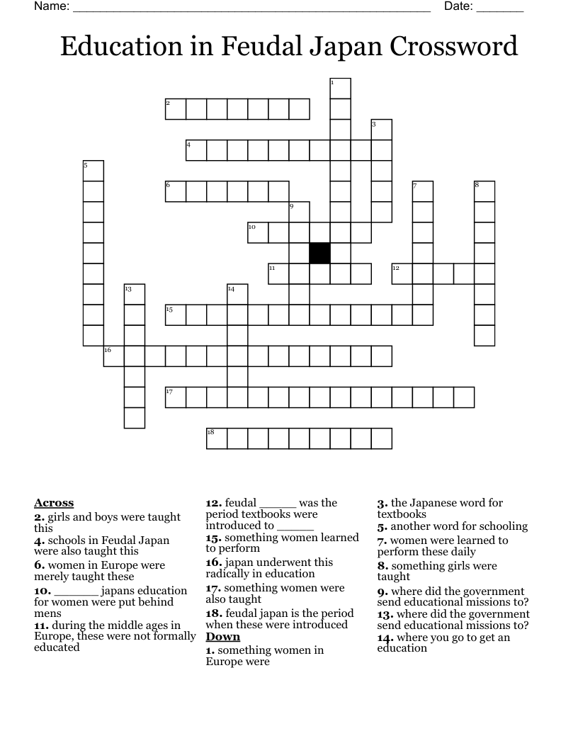 Education in Feudal Japan Crossword