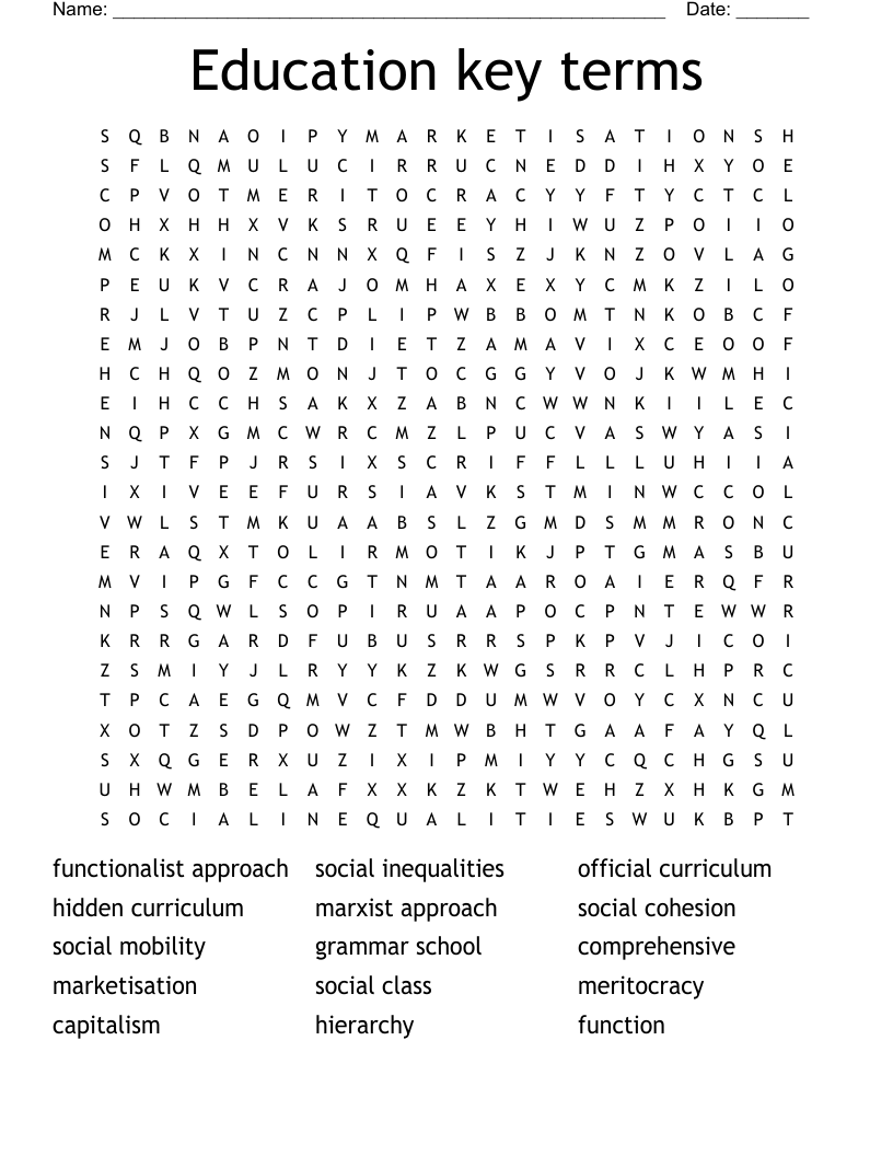 Education key terms  Word Search