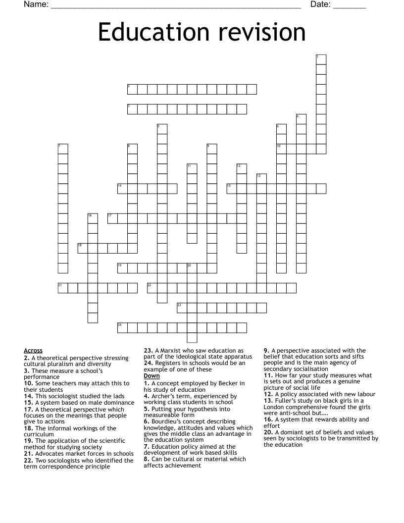 Education revision  Crossword