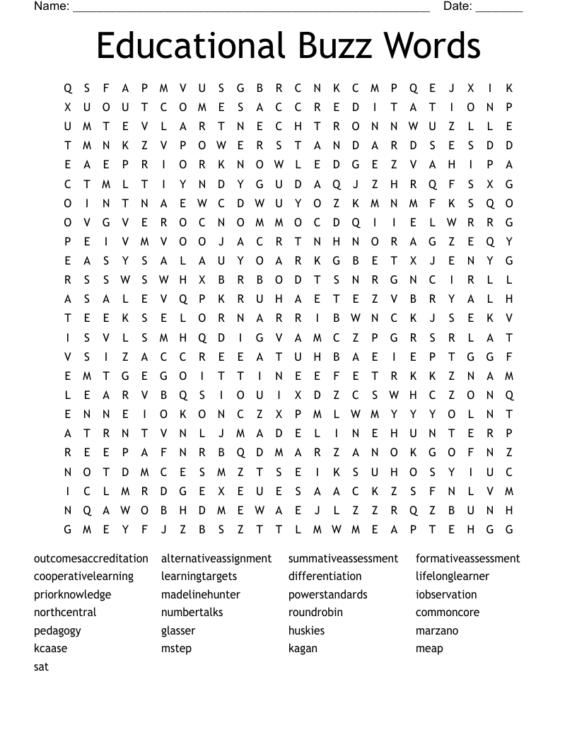 Educational Buzz Words Word Search