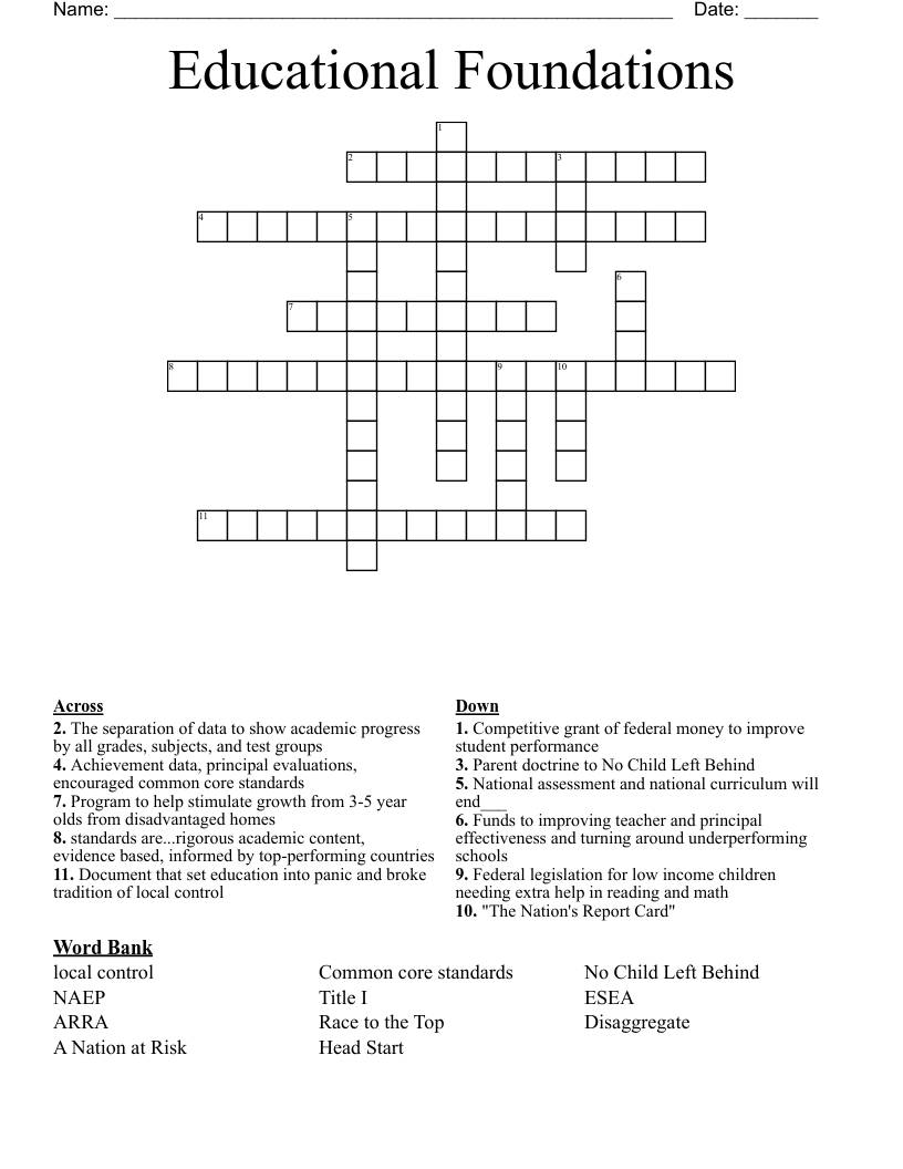 Educational Foundations Crossword
