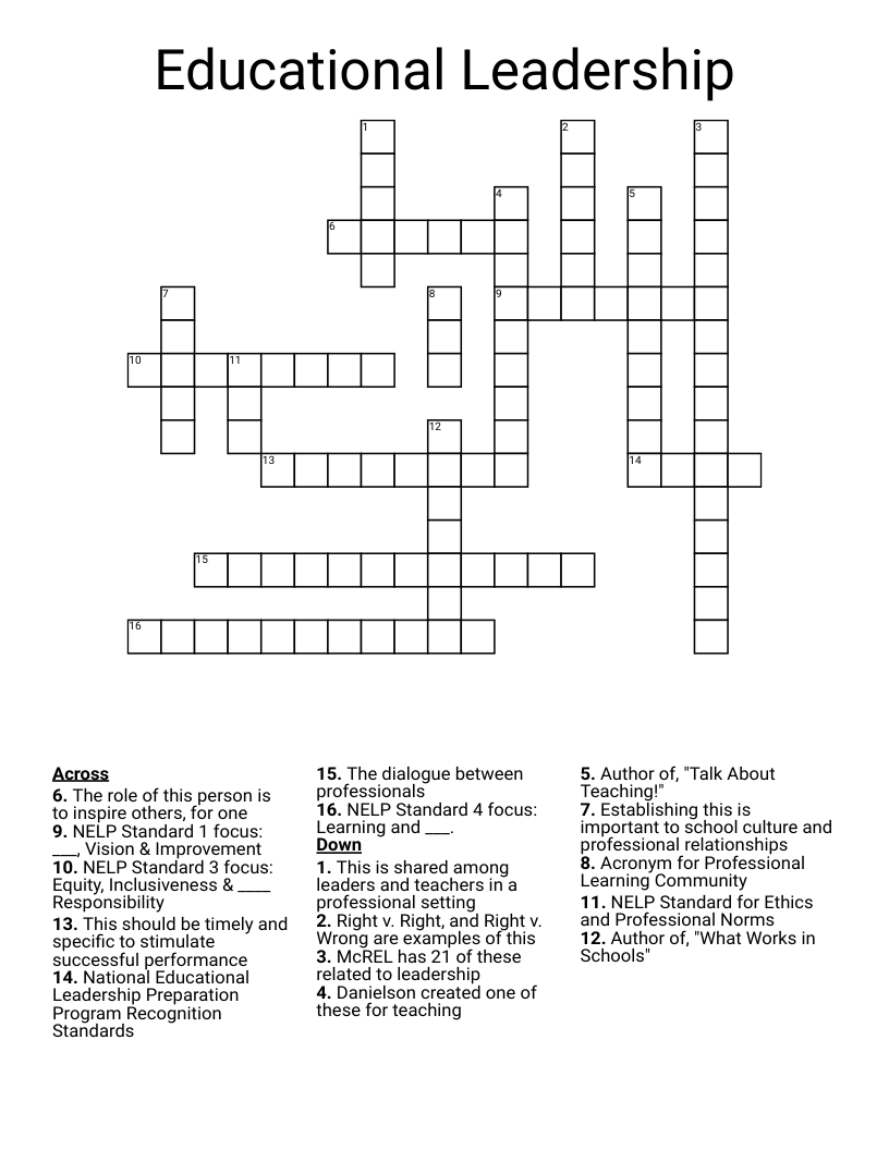 Educational Leadership Crossword