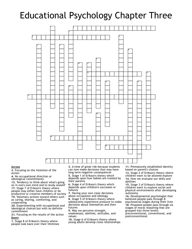 Educational Psychology Chapter Three Crossword