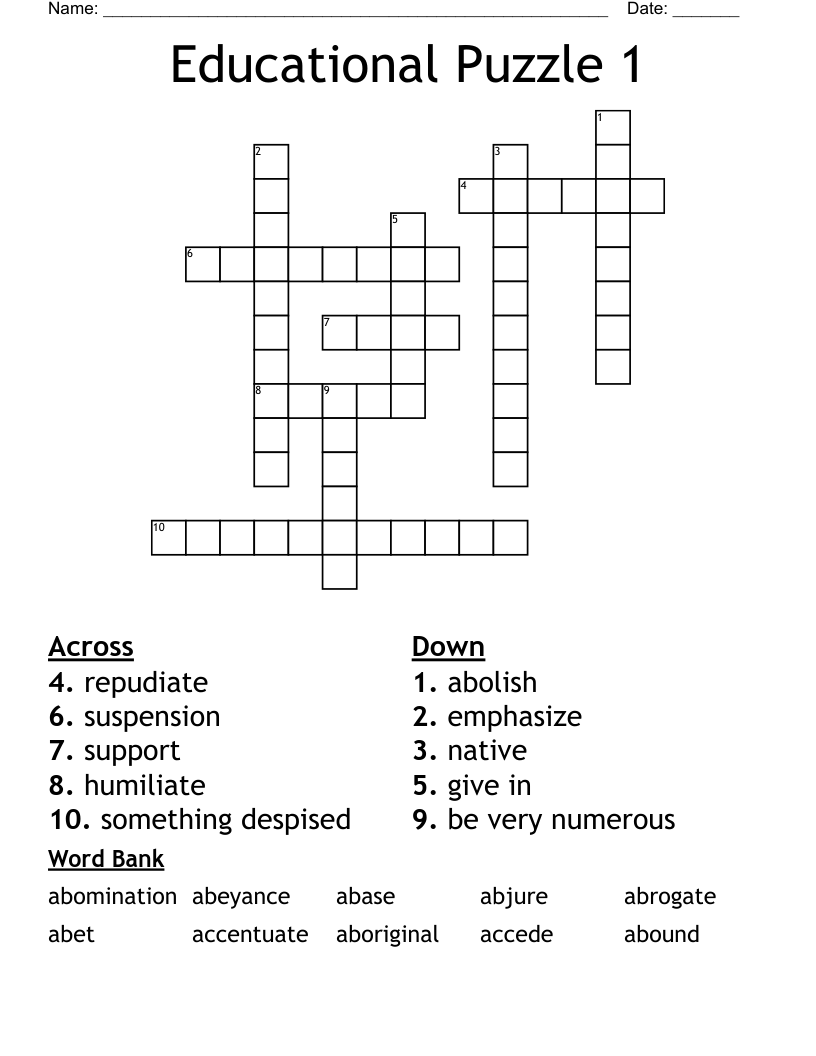 Educational Puzzle 1 Crossword