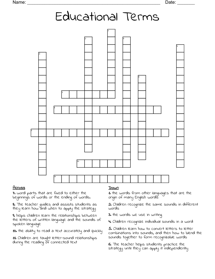 Educational Terms Crossword