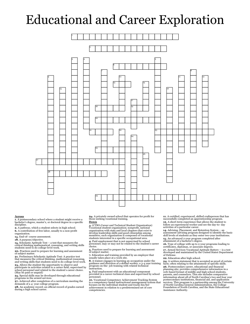 Educational and Career Exploration Crossword