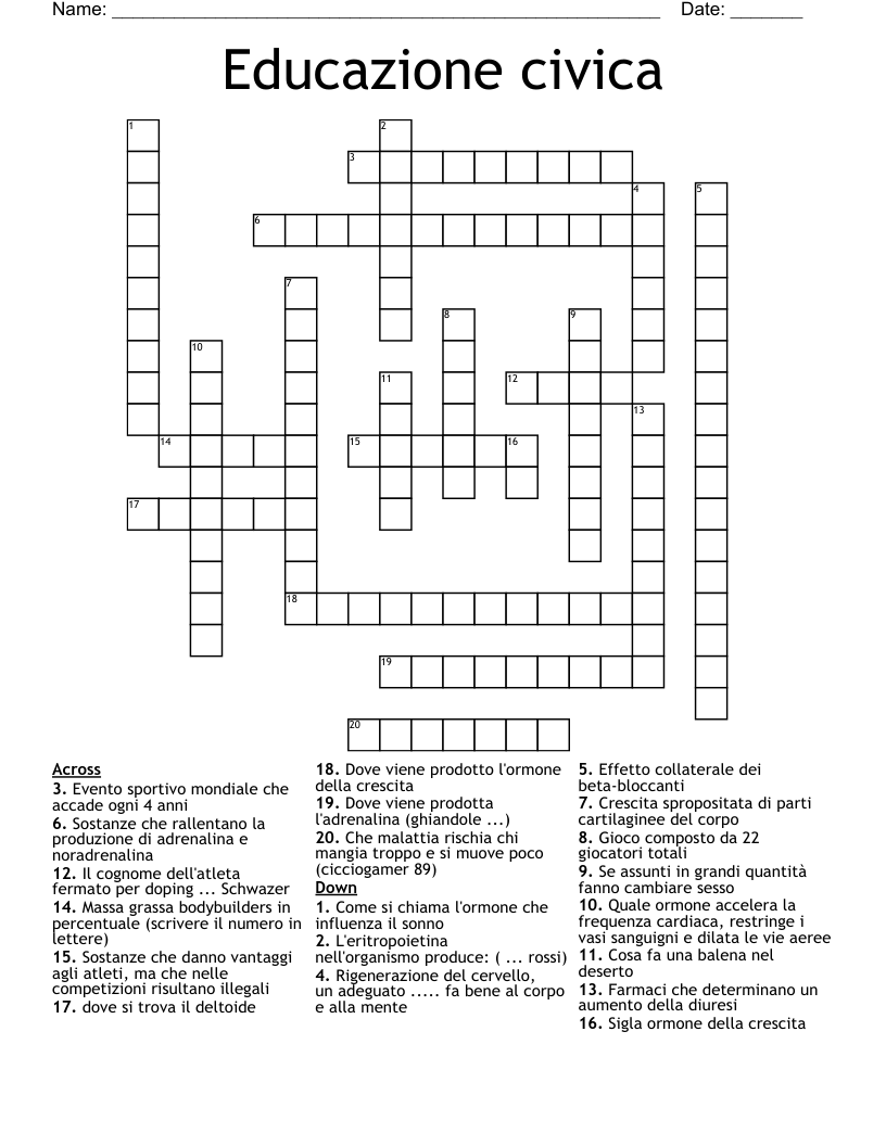 Educazione civica Crossword