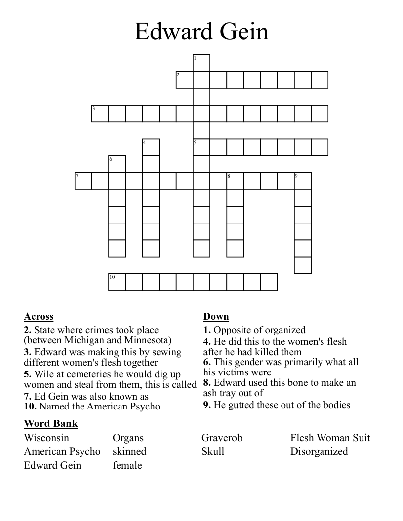 Edward Gein Crossword