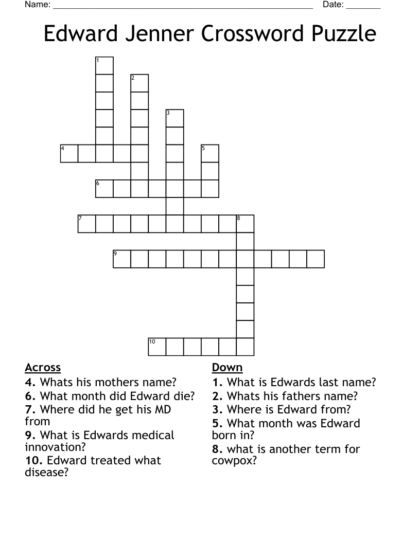 Edward Jenner Crossword Puzzle