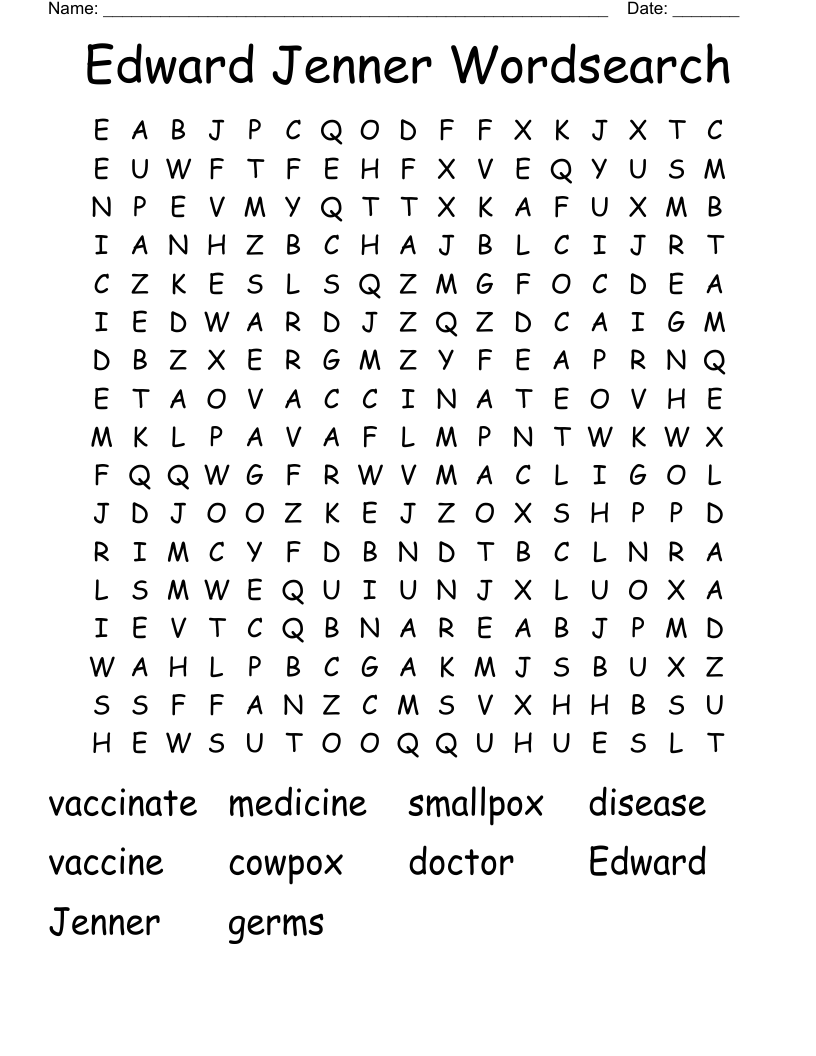 Edward Jenner Wordsearch