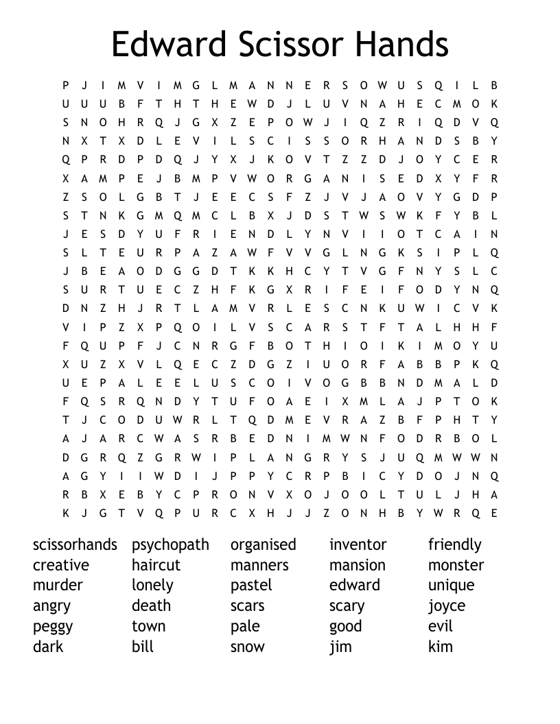 Edward Scissor Hands Word Search