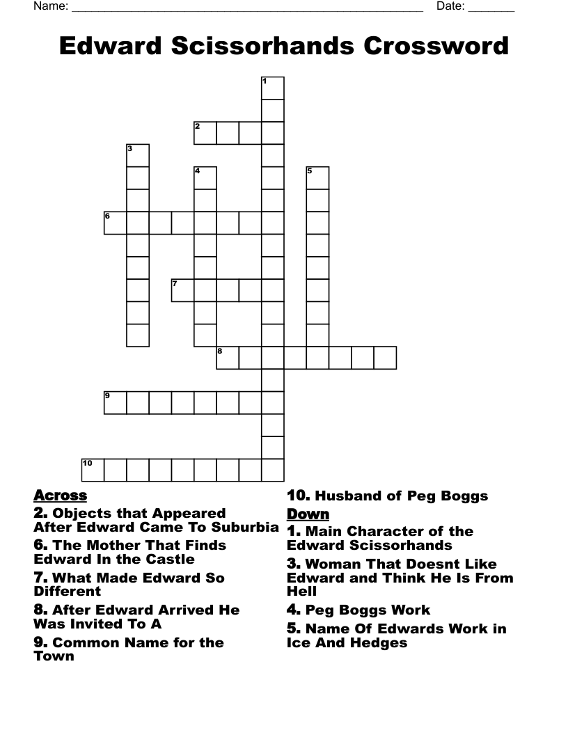 Edward Scissorhands Crossword