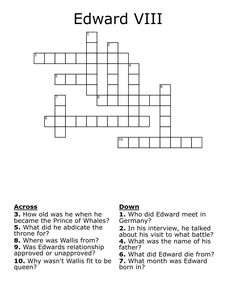 Edward VIII Crossword