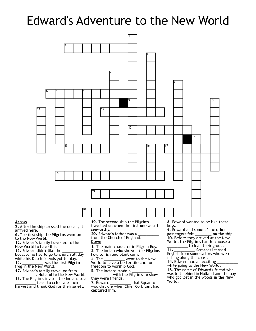 Edward's Adventure to the New World Crossword