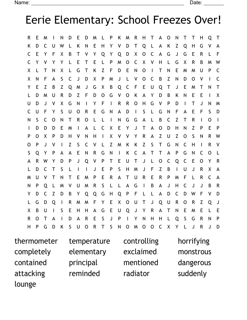 Eerie Elementary: School Freezes Over! Word Search