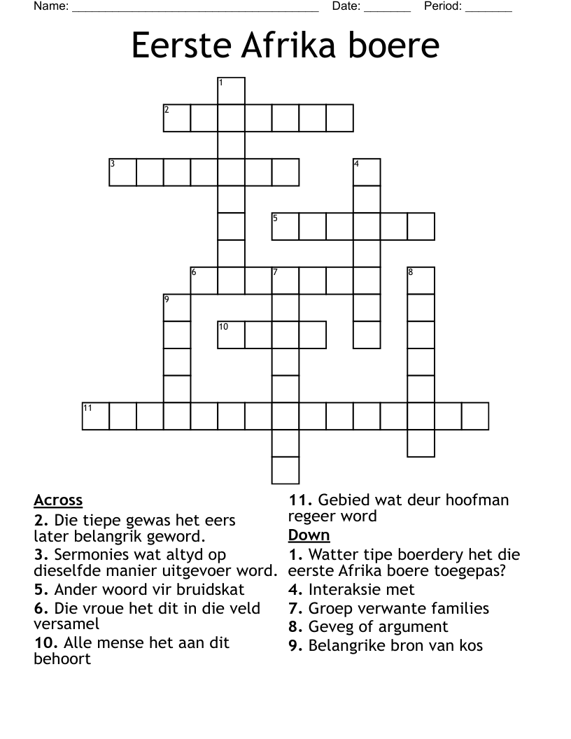 Eerste Afrika boere Crossword