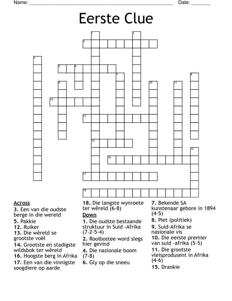 Eerste Clue Crossword
