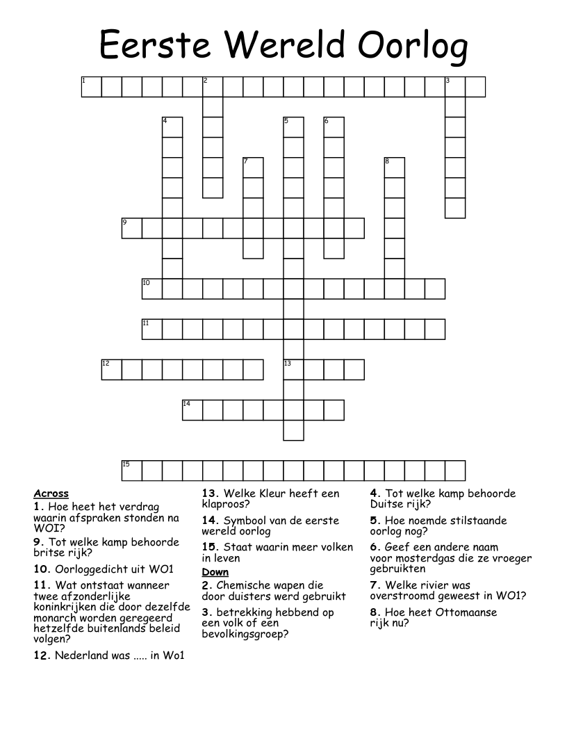 Eerste Wereld Oorlog Crossword