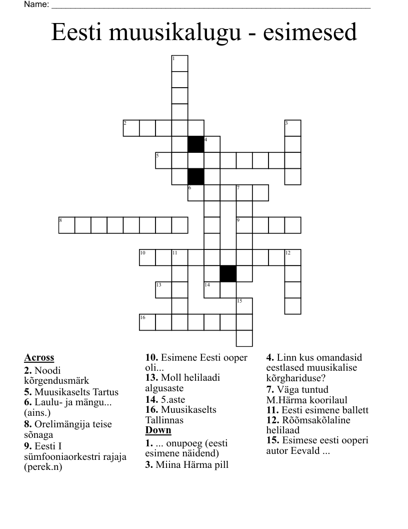 Eesti muusikalugu - esimesed Crossword