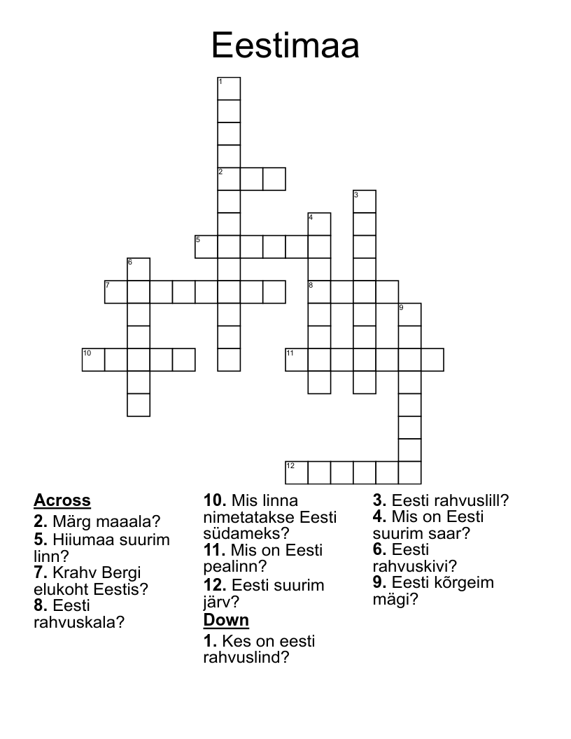 Eestimaa Crossword