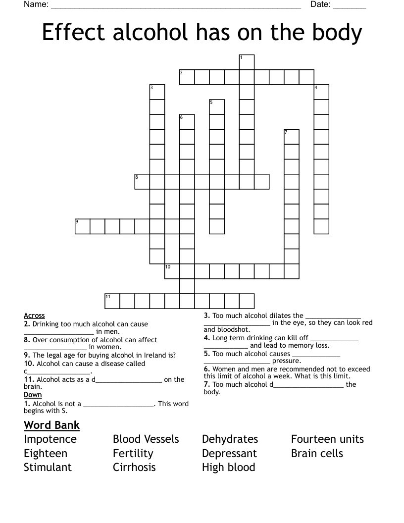 Effect alcohol has on the body Crossword