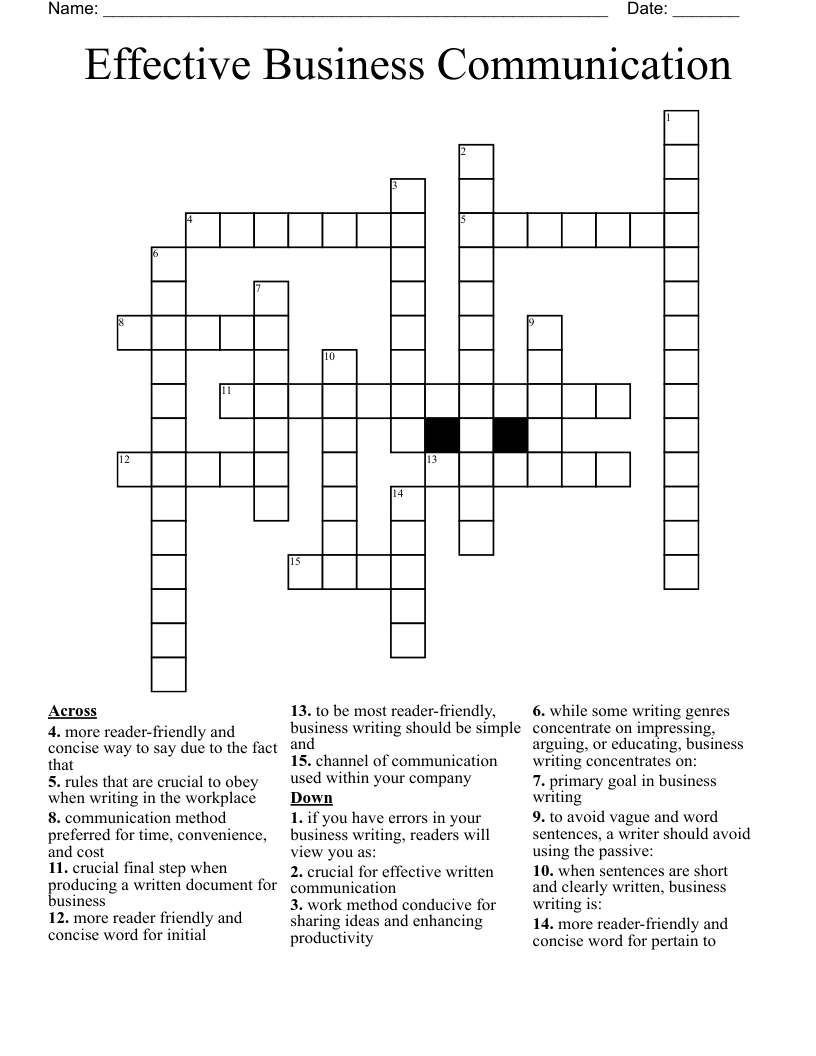 Effective Business Communication Crossword