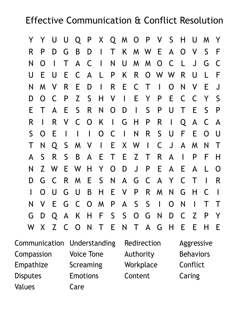 Effective Communication & Conflict Resolution Word Search