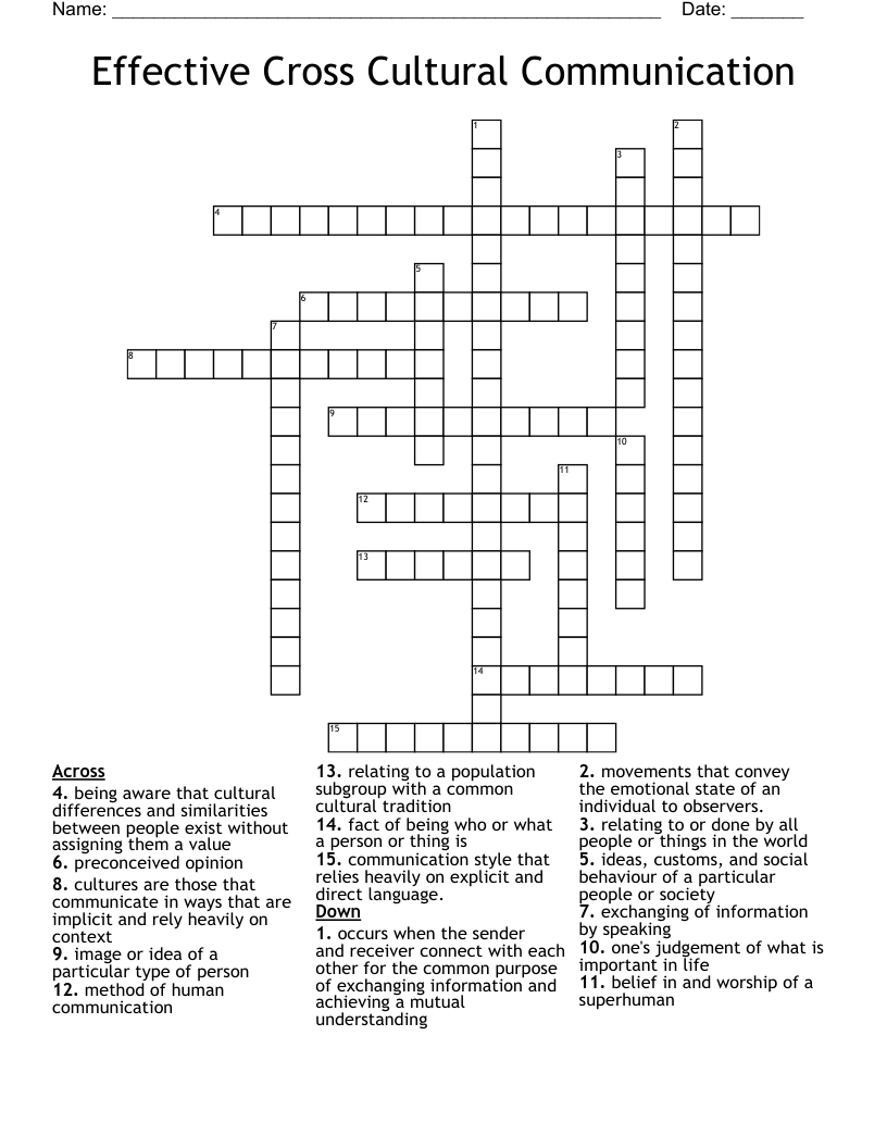 Effective Cross Cultural Communication Crossword