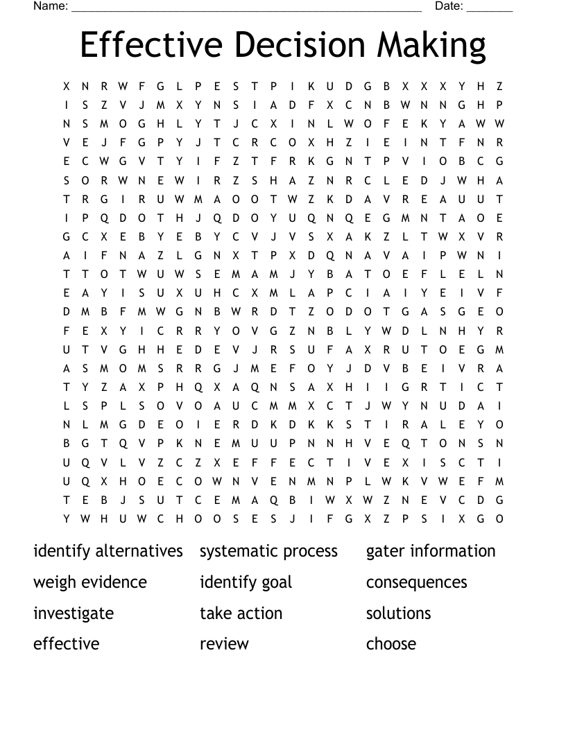 Effective Decision Making Word Search