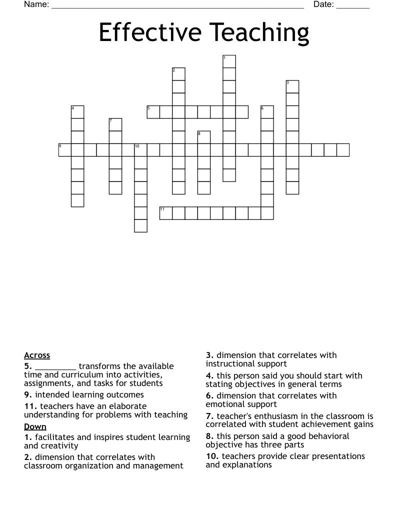 Effective Teaching Crossword