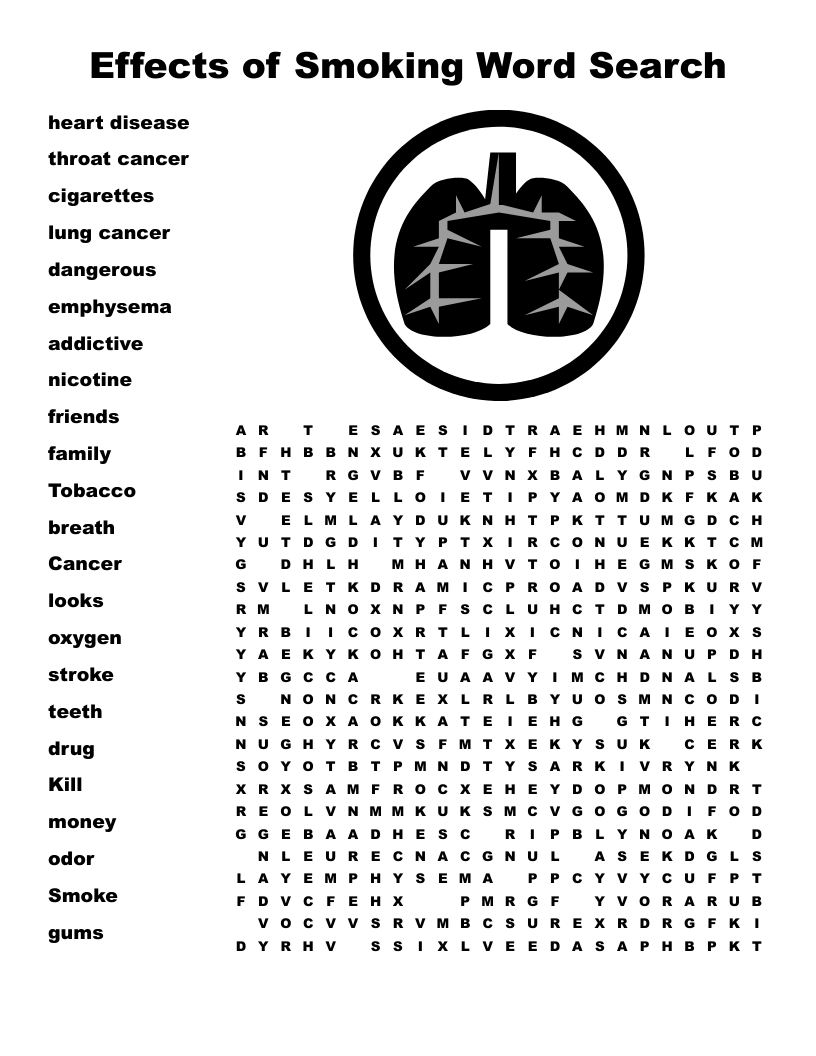 Effects of Smoking Word Search 
