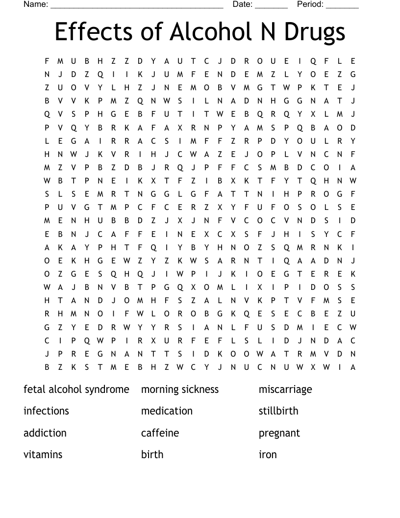 Effects of Alcohol N Drugs  Word Search