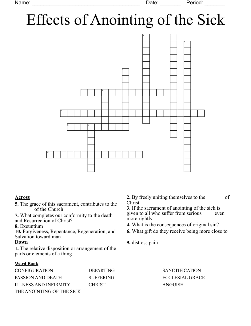 Effects of Anointing of the Sick Crossword