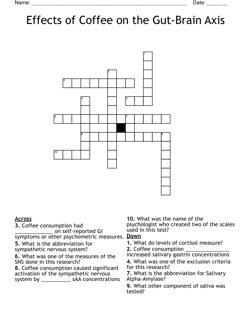Effects of Coffee on the Gut-Brain Axis Crossword