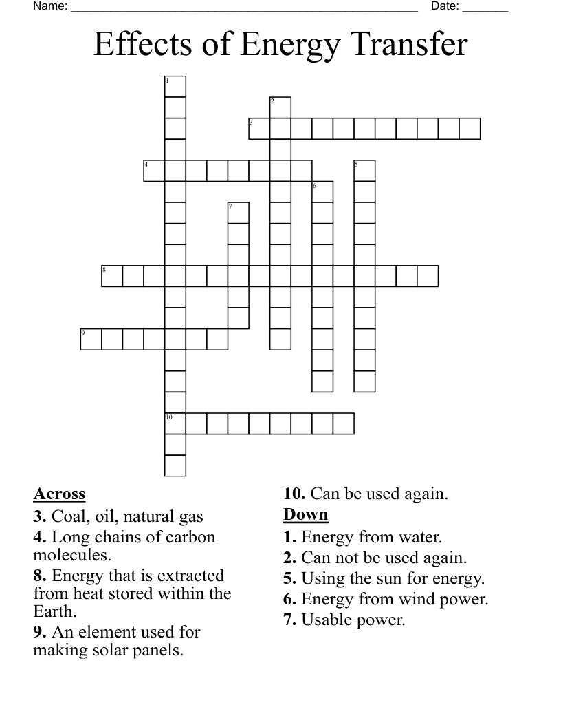 Effects of Energy Transfer Crossword