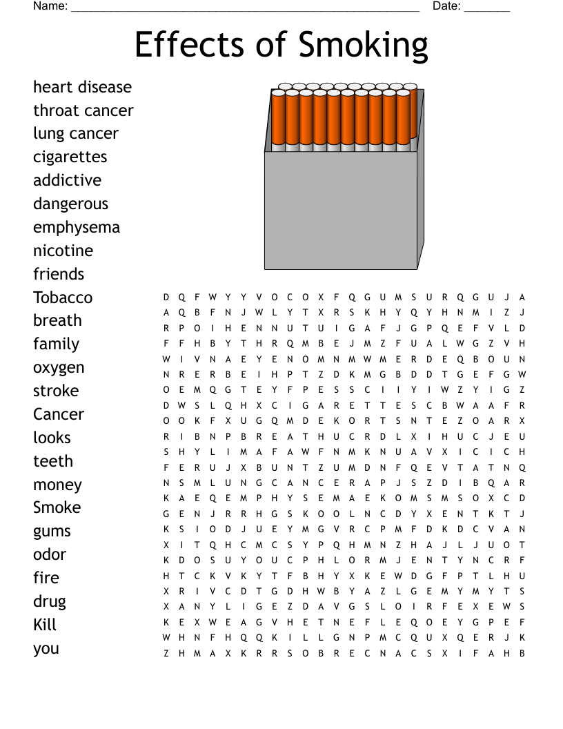 Effects of Smoking Word Search
