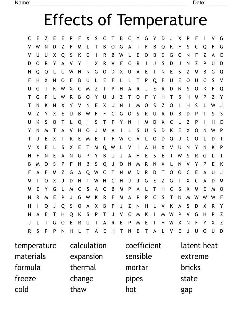 Effects of Temperature Word Search