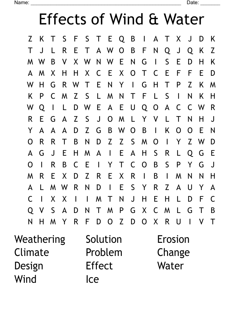 Effects of Wind & Water Word Search