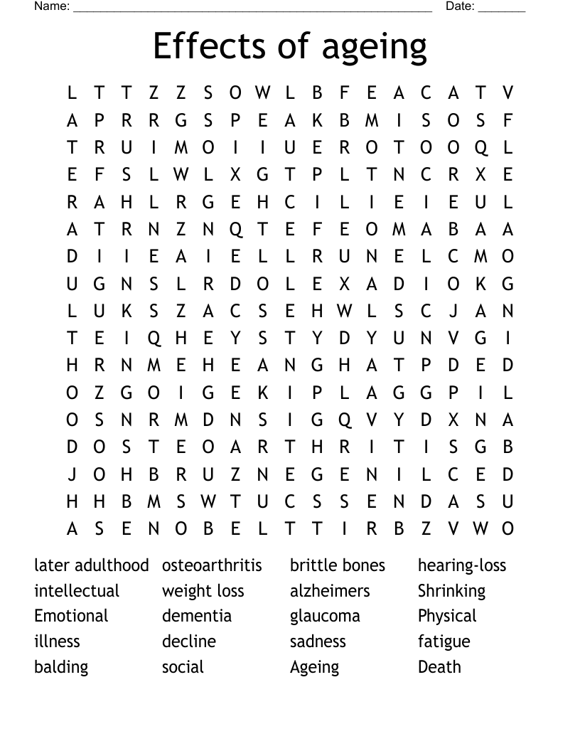 Effects of ageing  Word Search