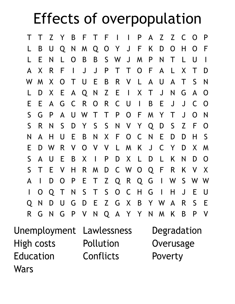 Effects of overpopulation  Word Search