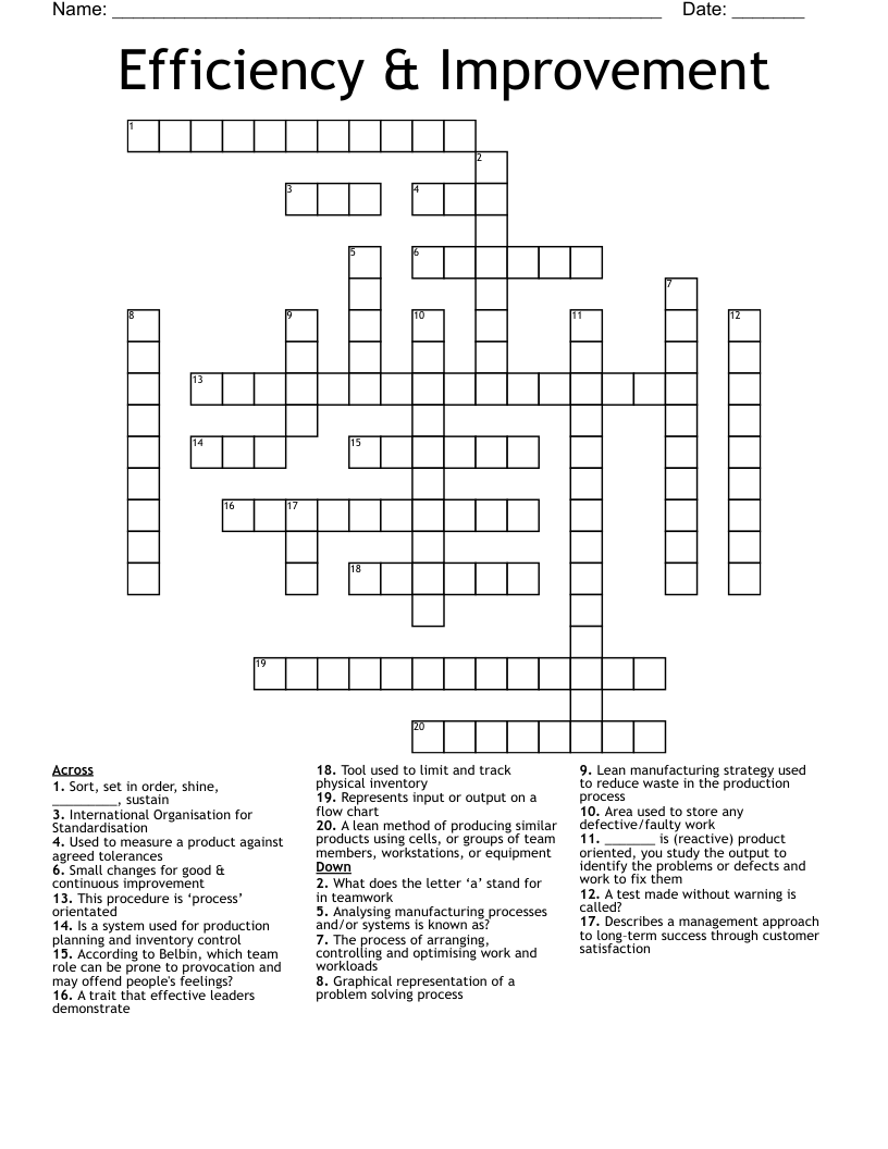 Efficiency & Improvement Crossword