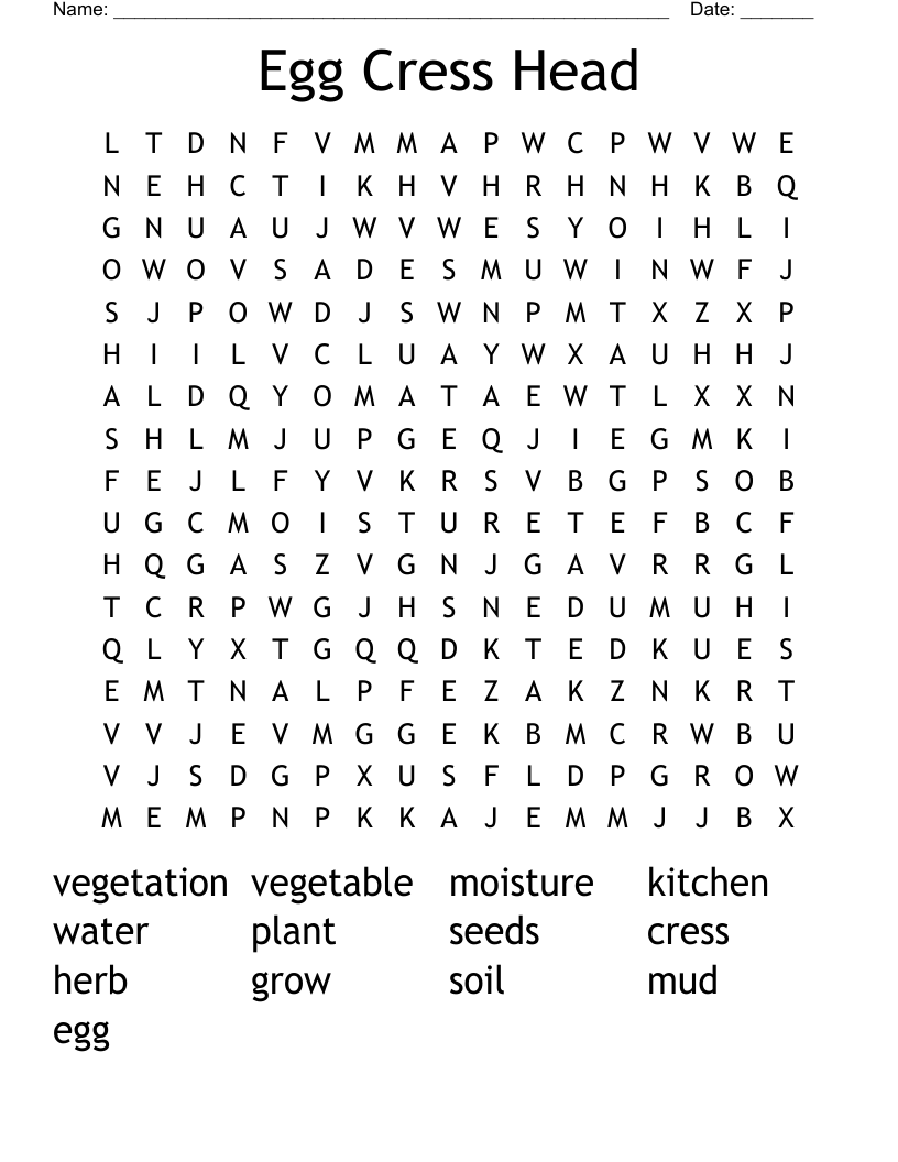 Egg Cress Head Word Search