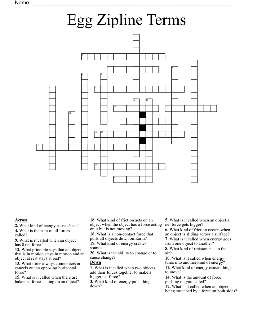 Egg Zipline Terms Crossword